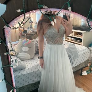 Jovani chiffon beaded bodice gown